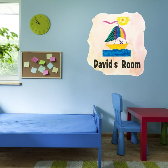 Personalized Watercolor Decal Bedroom Wall Decal for Children Pink Background Kid's Crayon Art Design Cute Custom Name Décor - Size: 9 In x 10 In