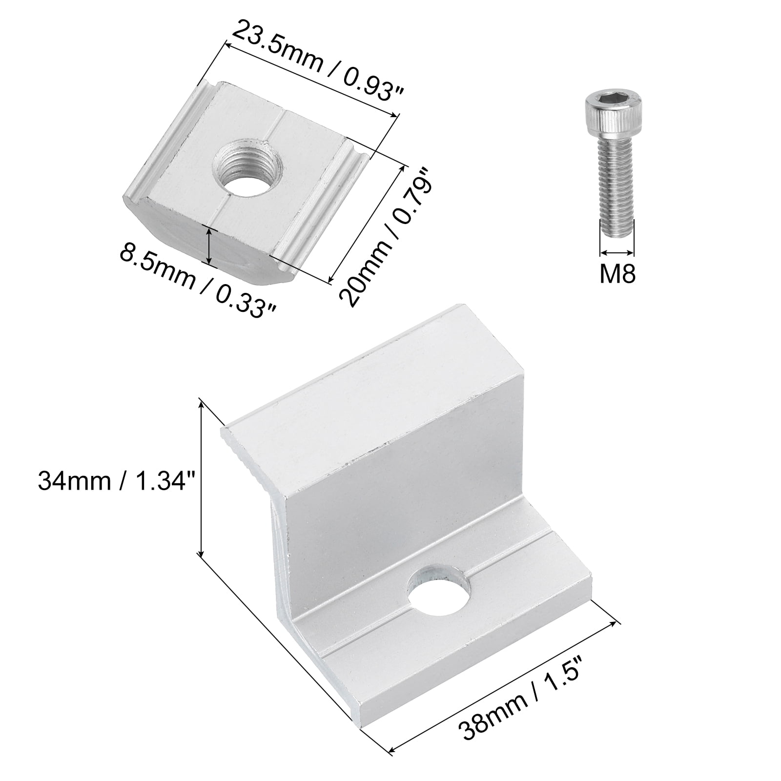 Uxcell 8Pcs Solar End Clamp, 30mm Aluminum Adjustable Solar Panel Mounting Bracket Clamp Z Bracket Clamps, Silver