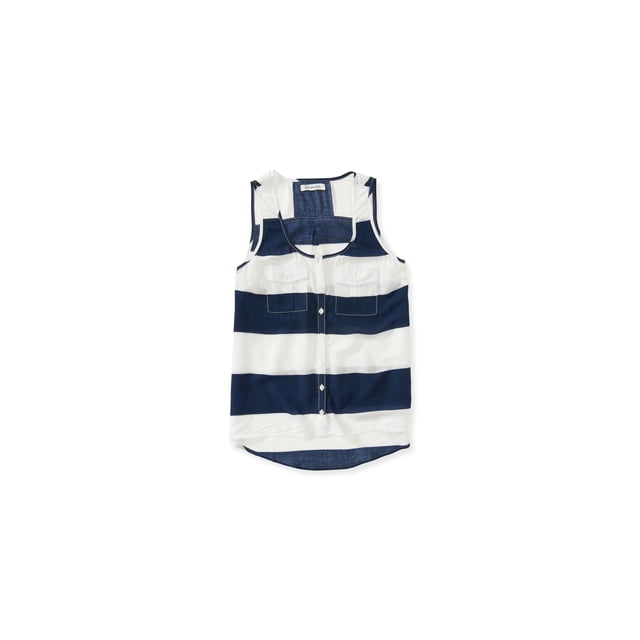 Camiseta sin mangas a rayas Aeropostale para mujer, azul, mediana
