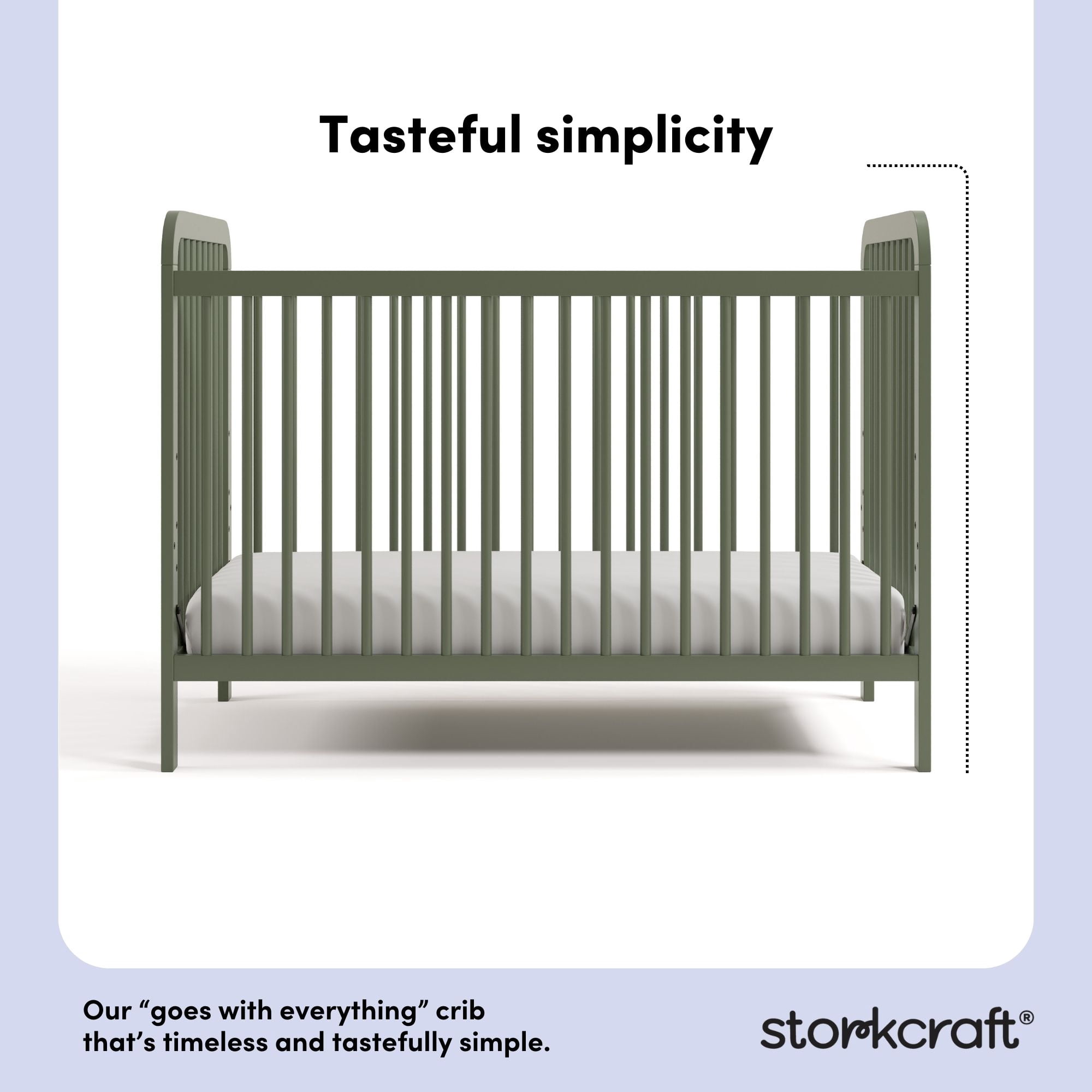 Storkcraft Pasadena 3-in-1 Convertible Crib – GREENGUARD Gold Certified, 100% Solid Wood, Fits Standard Crib Mattress, Converts to Toddler Bed and Daybed, 4 Mattress Heights   Olive