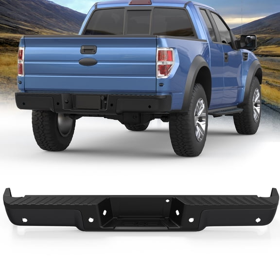 Black Rear Bumper For 2009-2014 Ford F150 F-150 W/ Parking aid Sensor Holes