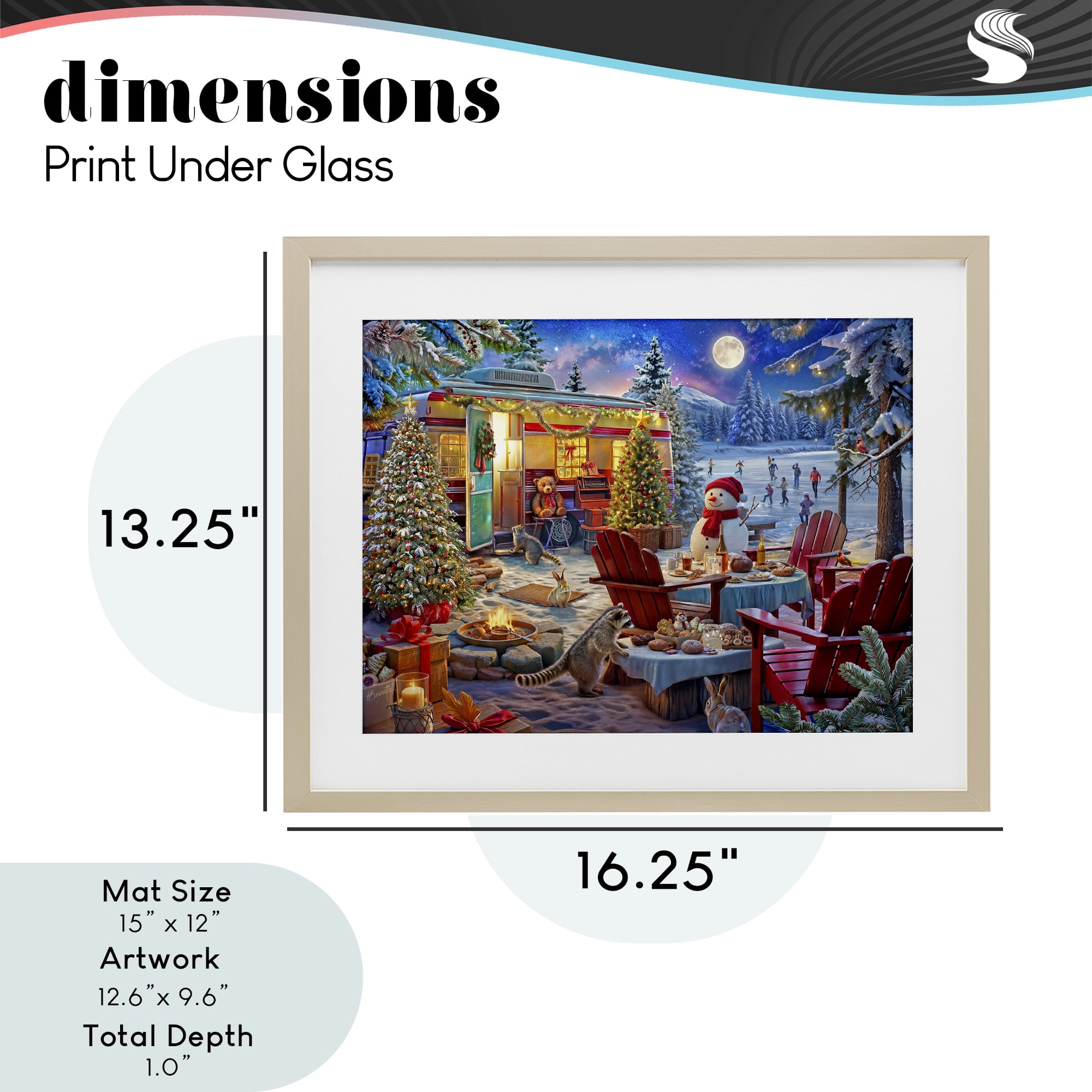 Winter Holiday Camper Party Birch Framed Print Under Glass, design by Henriette Chinaglia