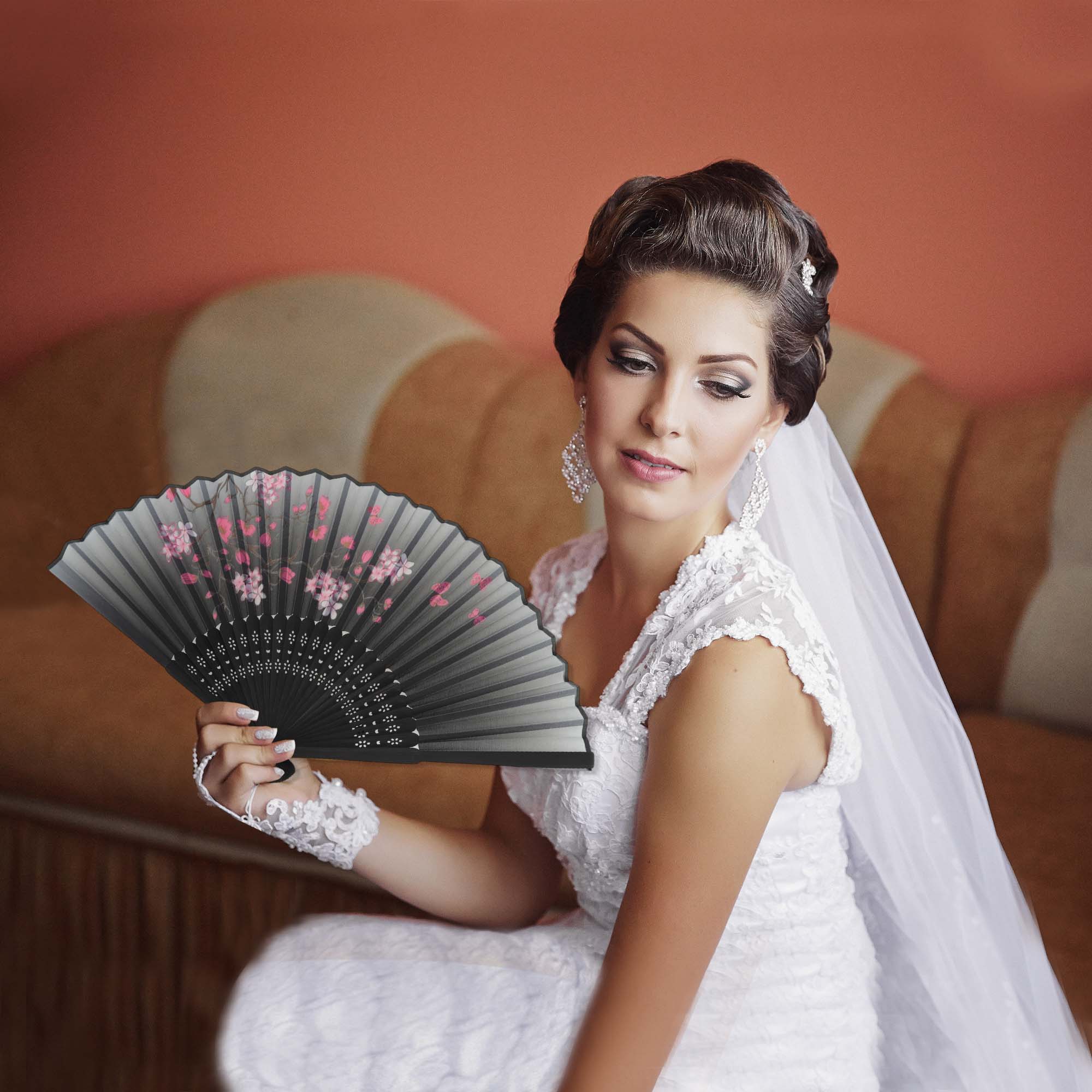 Unique Bargains Ancient Style Folding Fan 1Pc Gray [Elegant Shadow of Plum Blossoms Style]