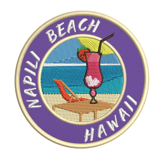 Happy Hour! At Napili Beach, Hawaii USA 3.5 Inch Iron Or Sew On Embroidered Fabric Badge Patch Ocean Beach, Salt Life Iconic Series