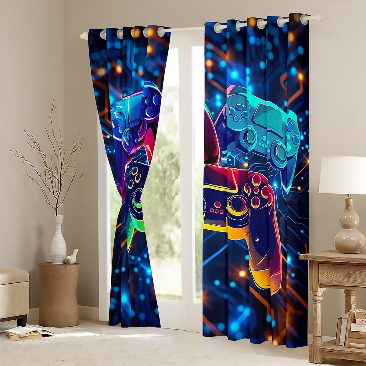 Castle Fairy Gradient Gamer Blackout Curtains Set of 2 (52x84 Each),Video Game Window Curtains,Game Console Curtains and Drapes,Ultra Soft Abstract Home Decor