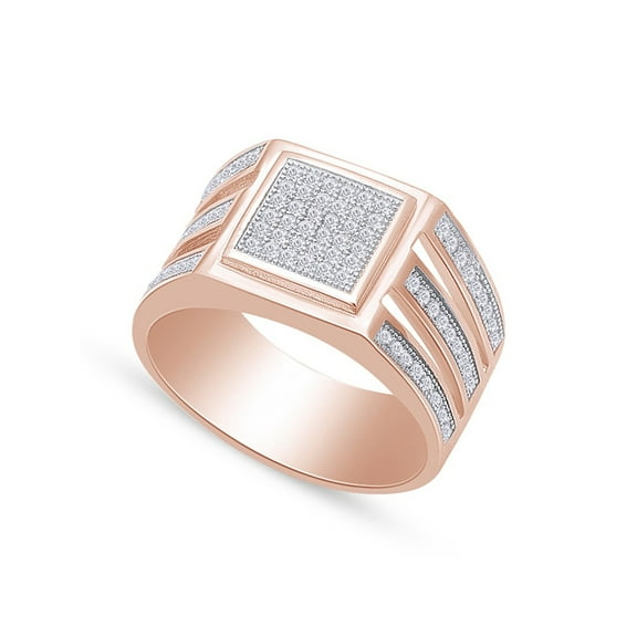 1 Carat (Cttw) Round Cut Sparkling White Cubic Zirconia Square Frame Men's Anniversary Wedding Band Ring In 14k Rose Gold Over Sterling Silver Ring Size-9