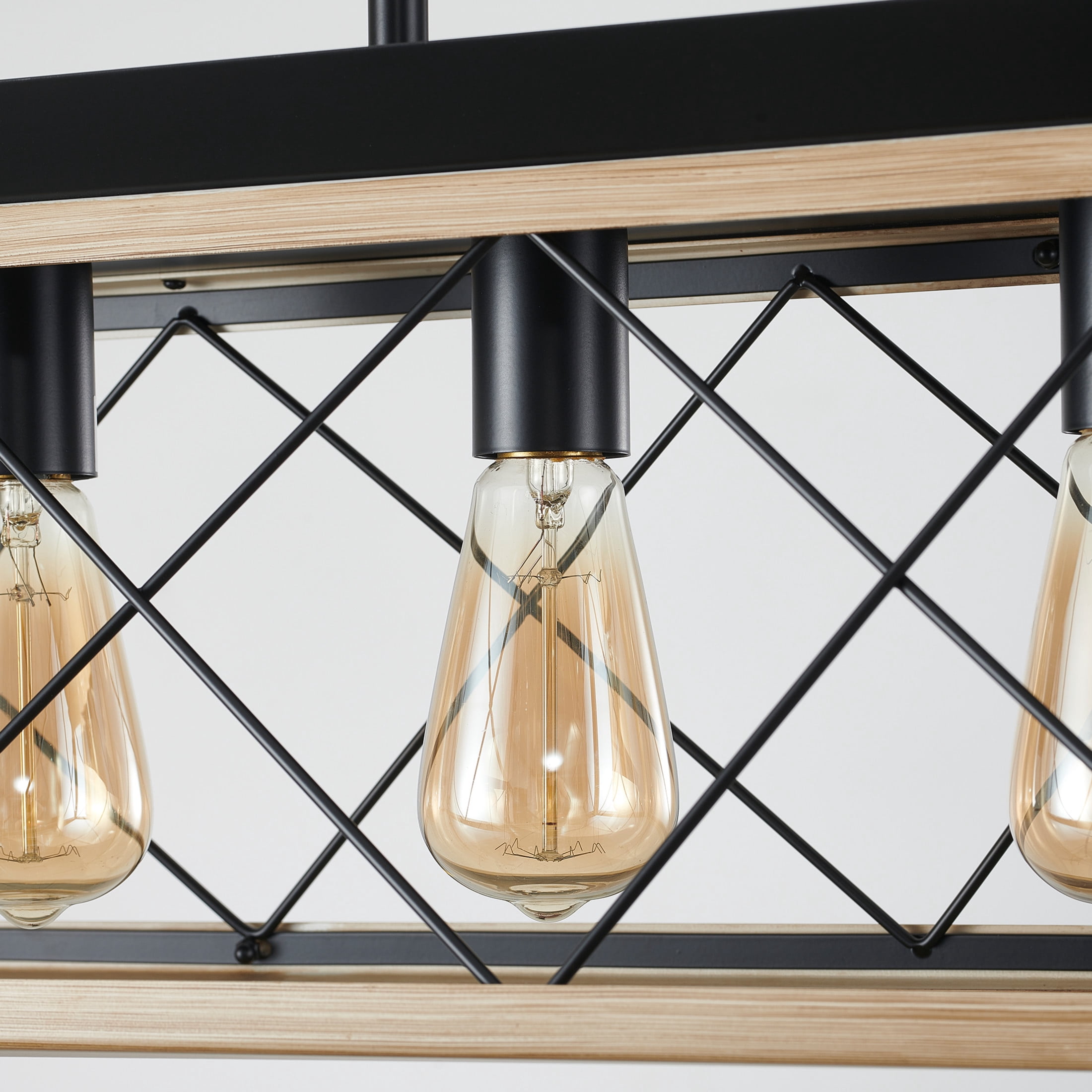 GDF Studio 5-Light E26 Farmhouse Chandelier, Rustic Kitchen Island Pendant Light with Adjustable Height, Natural Wood