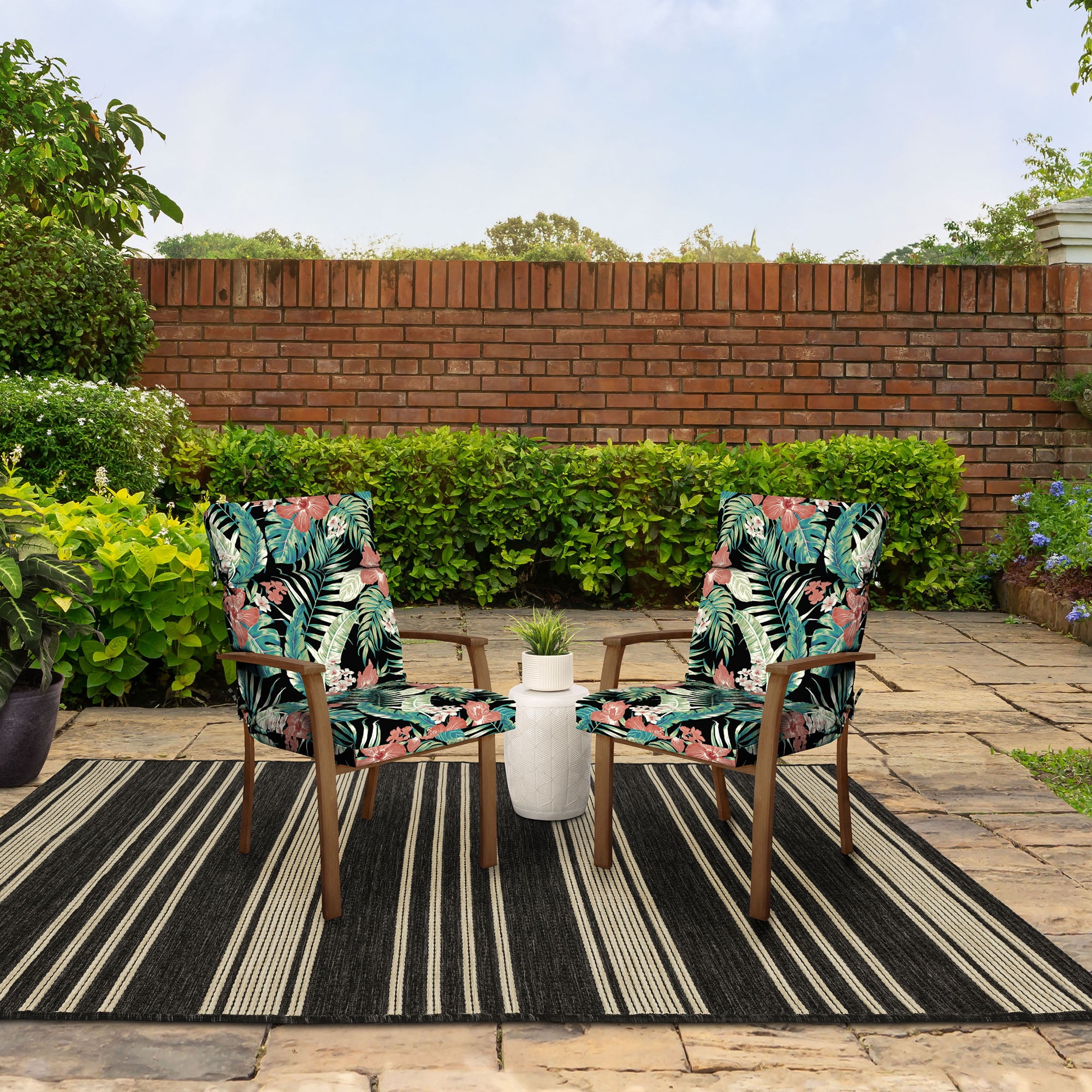 (5 pack) Better Homes & Gardens 44" L x 21" W Black Palm 1 Piece Rectangle Outdoor Chair Cushion