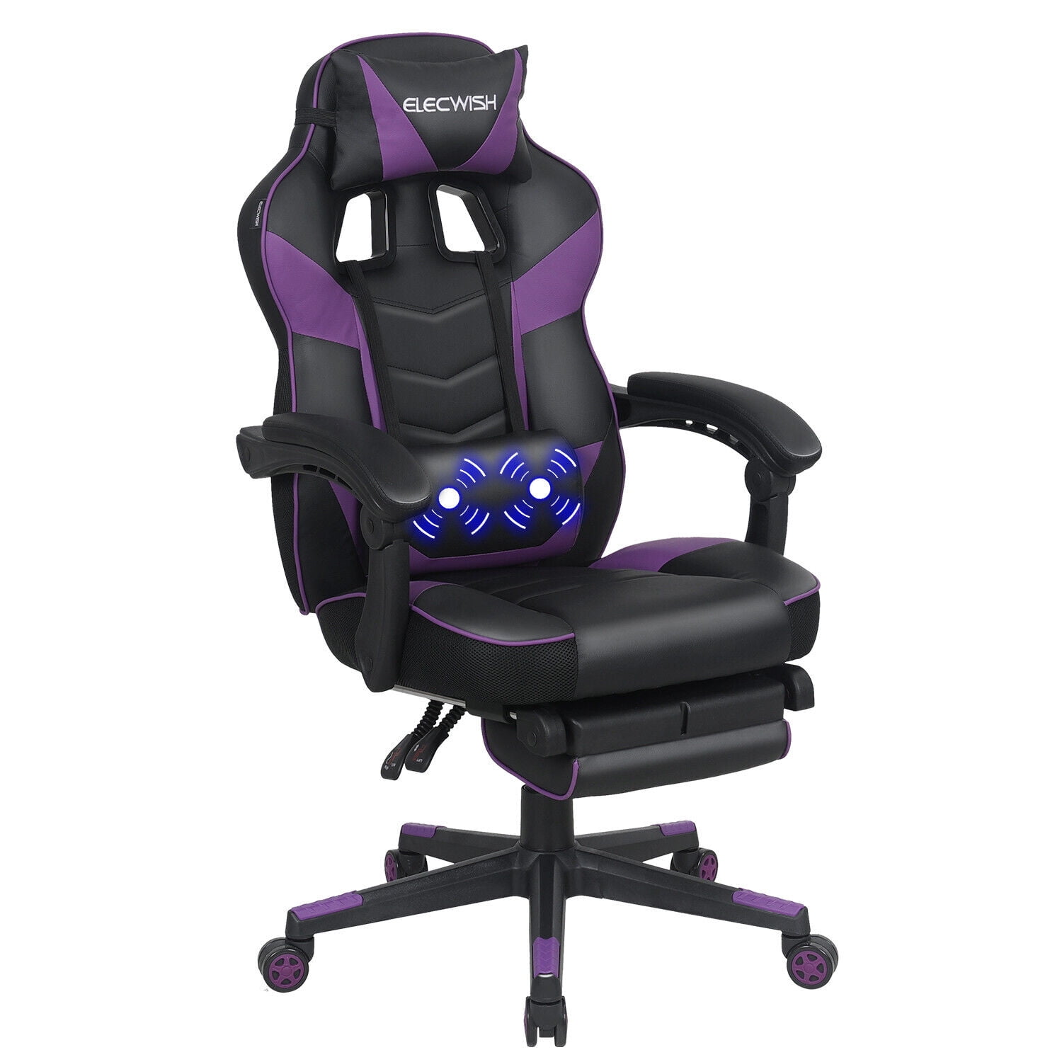 Purple gaming chair with footrest outlet