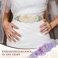 thumbnail image 5 of Bridal Waist Belt, 102 Inch Satin Bridal Wedding Dress Belt Handmade with Flowers Pearls Crystal Rhinestone Ribbon Sash for Bride, Light Purple, 5 of 7