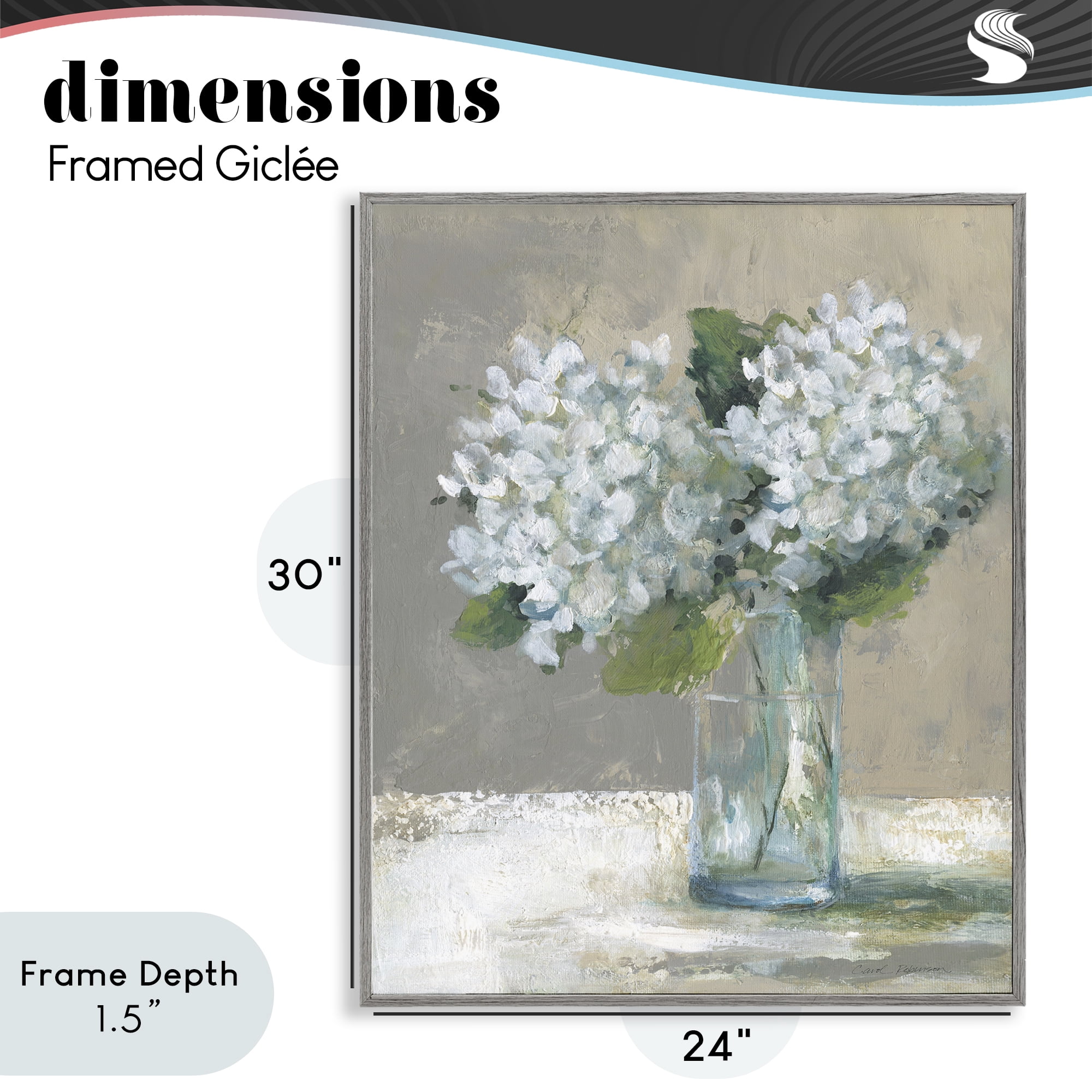 Stupell Industries White Hydrangeas Glass Vase Gray Framed Giclee Art, design by Carol Robinson
