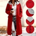 thumbnail image 2 of QATAINLAV Red Womens Wool Blend Hooded Coat Fall Winter Long Sleeve Overcoat Solid Color Single Breasted Trench Coat with Pockets, 2 of 10