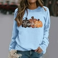 thumbnail image 2 of Fiaer Thanksgiving Sweatshirts for Women Pumpkin Graphic Plus Size Pullover Crew Neck Long Sleeve Baggy Tops Light Blue L, 2 of 4