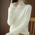 thumbnail image 2 of Fiaer Women Turtleneck Neck Sweater Plus Size Long Sleeve Loose Fit Solid Color Warm Lightweight Tops for Winter White XL, 2 of 4