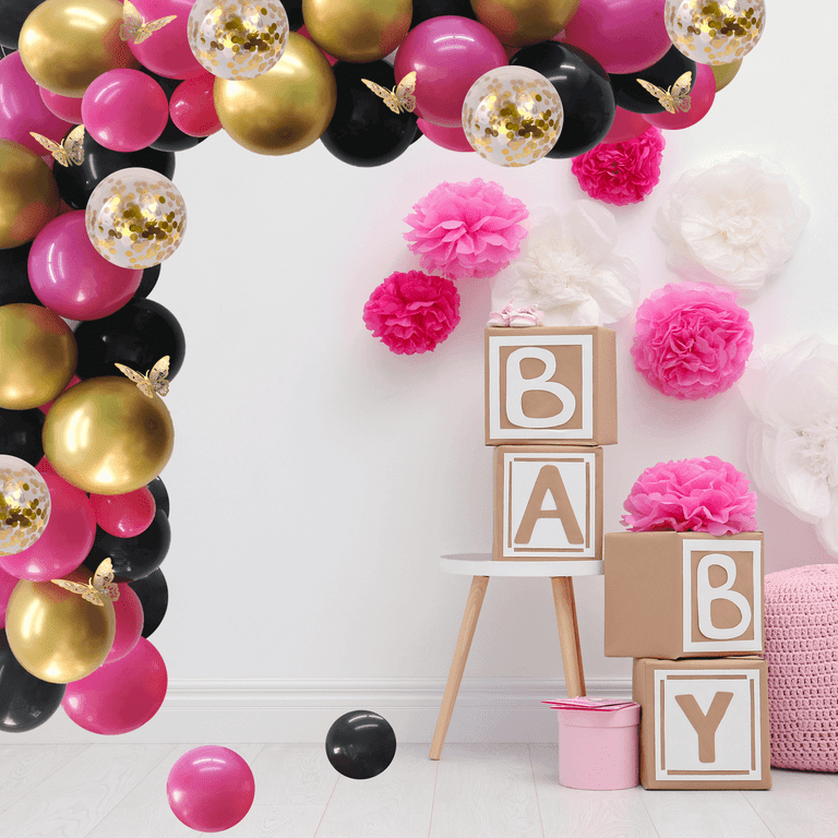 109pcs Gender Reveal Party Black Hot Pink Balloon Garland Kit With