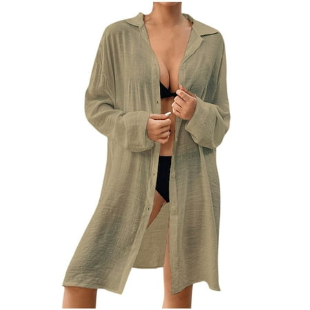 ZVNAH Women s Swimsuit Beach Cover Up Shirt Bikini Beachwear Button Down Bathing Suit Sun Protection Blouse Tops
