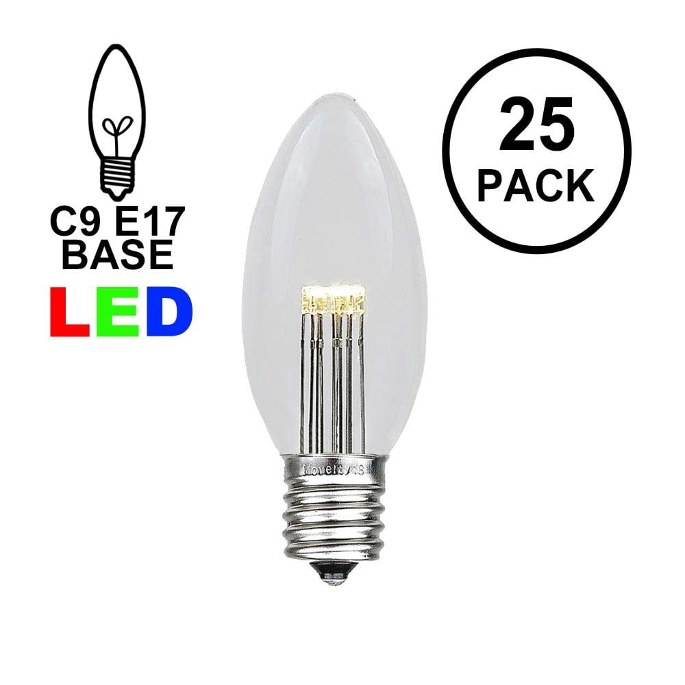 Novelty Lights 25 Pack C9 LED Outdoor String Light Patio Christmas Replacement Bulbs, Warm White, C9/E17 Base, .75 Watt