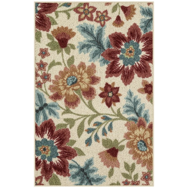 Mainstays Machine Washable Floral Area Rug, Cream Multi, 1'8"x2'10