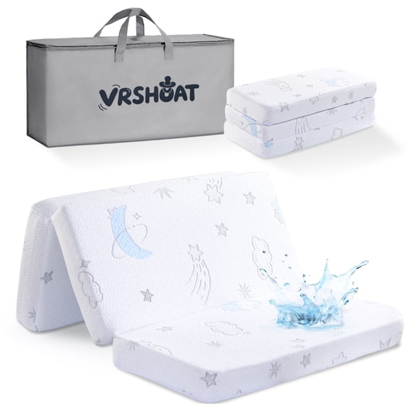 Vrshoat 38"X26" Trifold Pack and Play Mattress Mini Pack N Play Mattress Dual-Sided Memory Foam, Waterproof, Breathable, Anti-Slip, Portable Mattress Pad