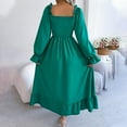 thumbnail image 7 of HAiming Square Neck Maxi Dress for Womens Fall Casual Solid Color Puffy Long Flare Sleeve Flowy Ruffled Hem Long Dress, 7 of 7
