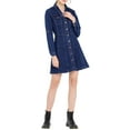thumbnail image 5 of MODA NOVA Junior's Button Down Collar Roll Up Long Sleeve Denim Dress, 5 of 6