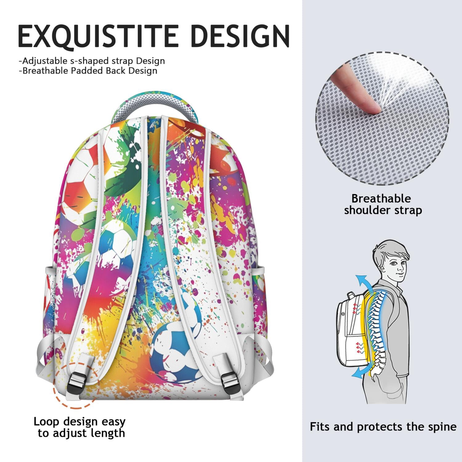 Sports-Themed School Backpack - Lightweight & Waterproof Bookbag for Tennis & Golf
