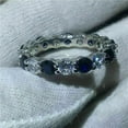thumbnail image 2 of TAAPSEE JEWELS Round Cut Lab Created Blue Sapphire Wedding Eternity Band Ring 925 Sterling Silver, 2 of 3