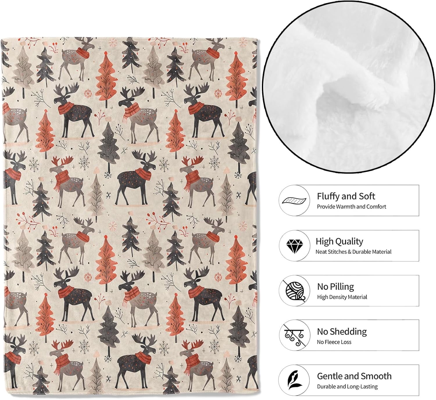Cute Moose Turtle Throw Blanket - 60x80in,Ultra Soft, Cozy Lightweight Flannel,Forest and Reindeer Blankets - Gifts for Kids & Animal Lovers,for Couch Travel,Rustic Home Living Room Decor