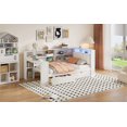 thumbnail image 5 of Newest Wood Twin Size Platform Bed with Storage Shelves, Drawers, Charging Station, LED, Desk , Upholstered Headboard, White+Beige Cushion, 5 of 9