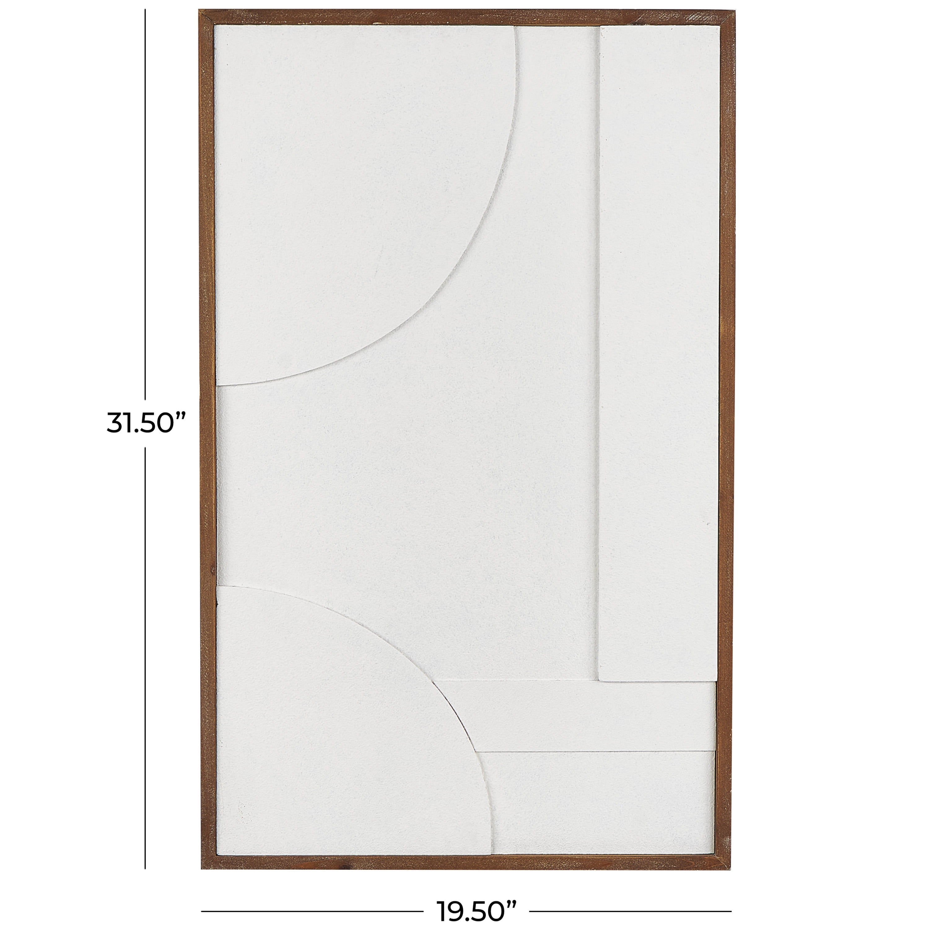 DecMode White Wood Geometric Textured Dimensional Shape Home Framed Wall Art with Brown Wooden Frame, 20" x 1" x 32"