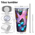 thumbnail image 4 of 16oz Tumblers Purple Yellow Blue Butterfly Pattern Stainless Steel Vacuum Insulated Double Wall Travel Tumbler Cups Mug with Lid and Straw,Cleaning Brush for Coffee,Tea, 4 of 4