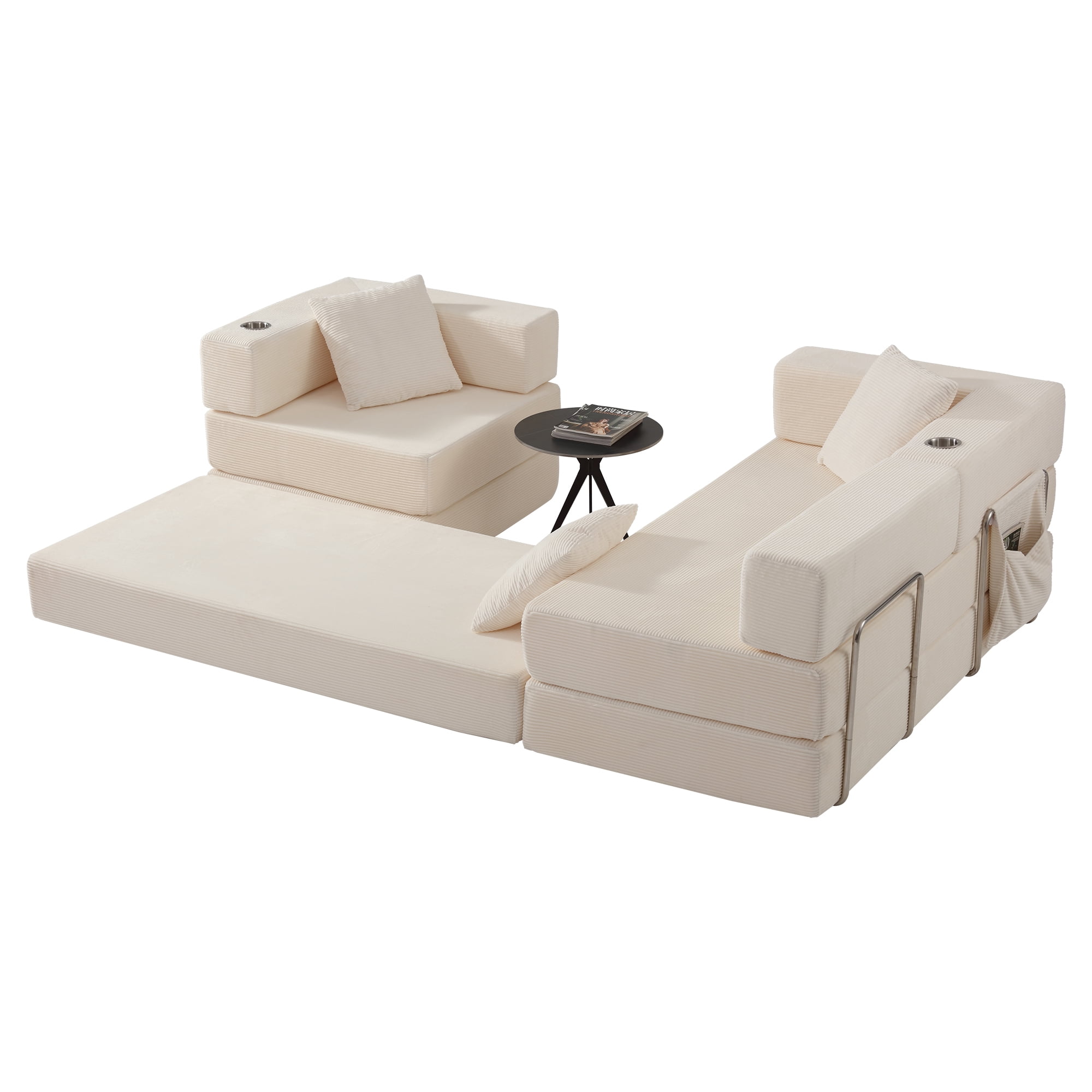 Garitin Sectional Sofa and Modular L Shape Cloud Couch 108 Inch, Boneless Deep Seat Corduroy Living Room Furniture, White