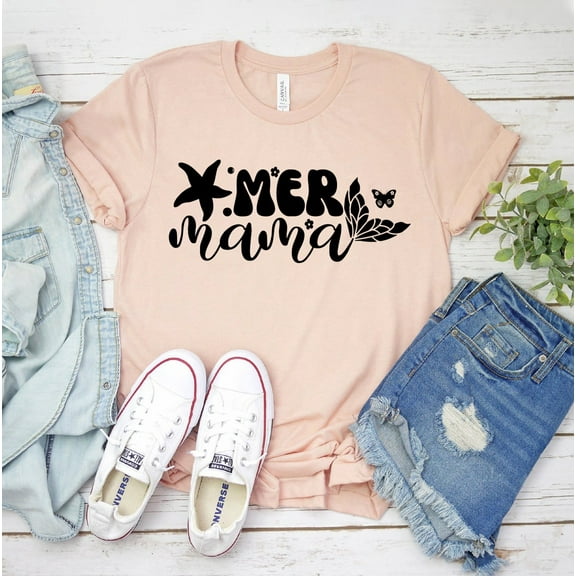 Mer Mama T-shirt Mini Shirt Funny Onesie Tee Mommy Top Christmas Gift Mothers Day Shirts Family Mermaid Women's T-shirts Boy And Girl For Mom