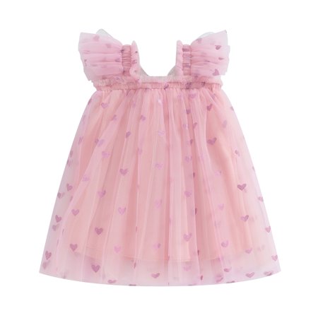 

Bagilaanoe Toddler Baby Girl Valentine’s Day Dress Heart Print Fly Sleeve A-line Princess Dresses 6M 12M 18M 24M 3T 4T Kid Butterfly Party Dress Patchwork Tulle Skirt