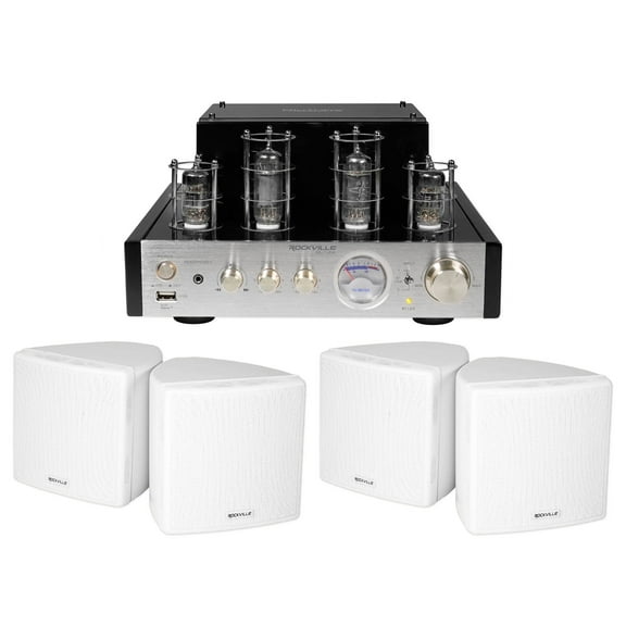 Rockville BluTube Tube Amplifier/Home Theater Receiver (4) White 3.5" Speakers