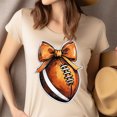 thumbnail image 4 of Football Bow T-Shirt | Cute Orange Game Day Graphic Tee for Women, White, Size S, 4 of 6