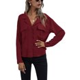 thumbnail image 1 of VISgogo, blusas de chifón salvaje a la moda para mujer, camisa de un solo pecho con cuello vuelto de Color sólido, Tops informales de manga larga para oficina para mujer VISgogo  moda, 1 of 8