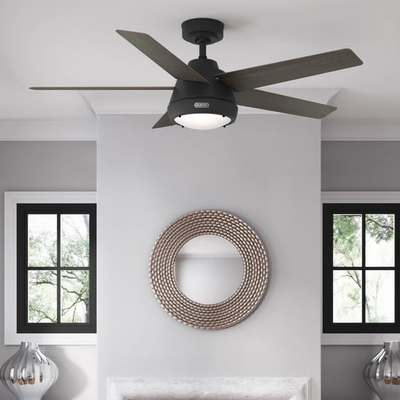 Hunter 52 inch Indoor Ceiling Fan with LED Light and Remote Control - Black Ceiling Fan, Standard Mount, 5 Blades, For Bedroom, Living Room, or Kitchen, Quiet - Burroughs 52422, Matte Black