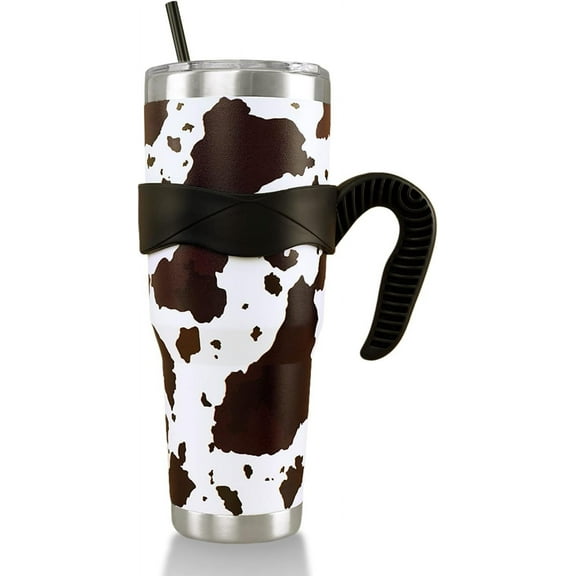 Cow Print Tumbler, 40 Oz Tumbler with Handle and Straw, Cute Cow Print Cup/Coffee Mug/Travel Mug, Brown Cow Print Stuff/Decor, Fun Cow Gifts for Cow Lovers Women, 40 Oz Stainless Steel Tumbler Cow