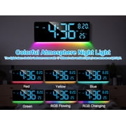 XREXS Digital Wall Clock Large Display, 16.5 LED Wall Clock with 6 Color Changes Night Lights, Auto DST, Count Up/Down Timer Clock with Remote Control for Living Room Bedroom Office Wall Decor