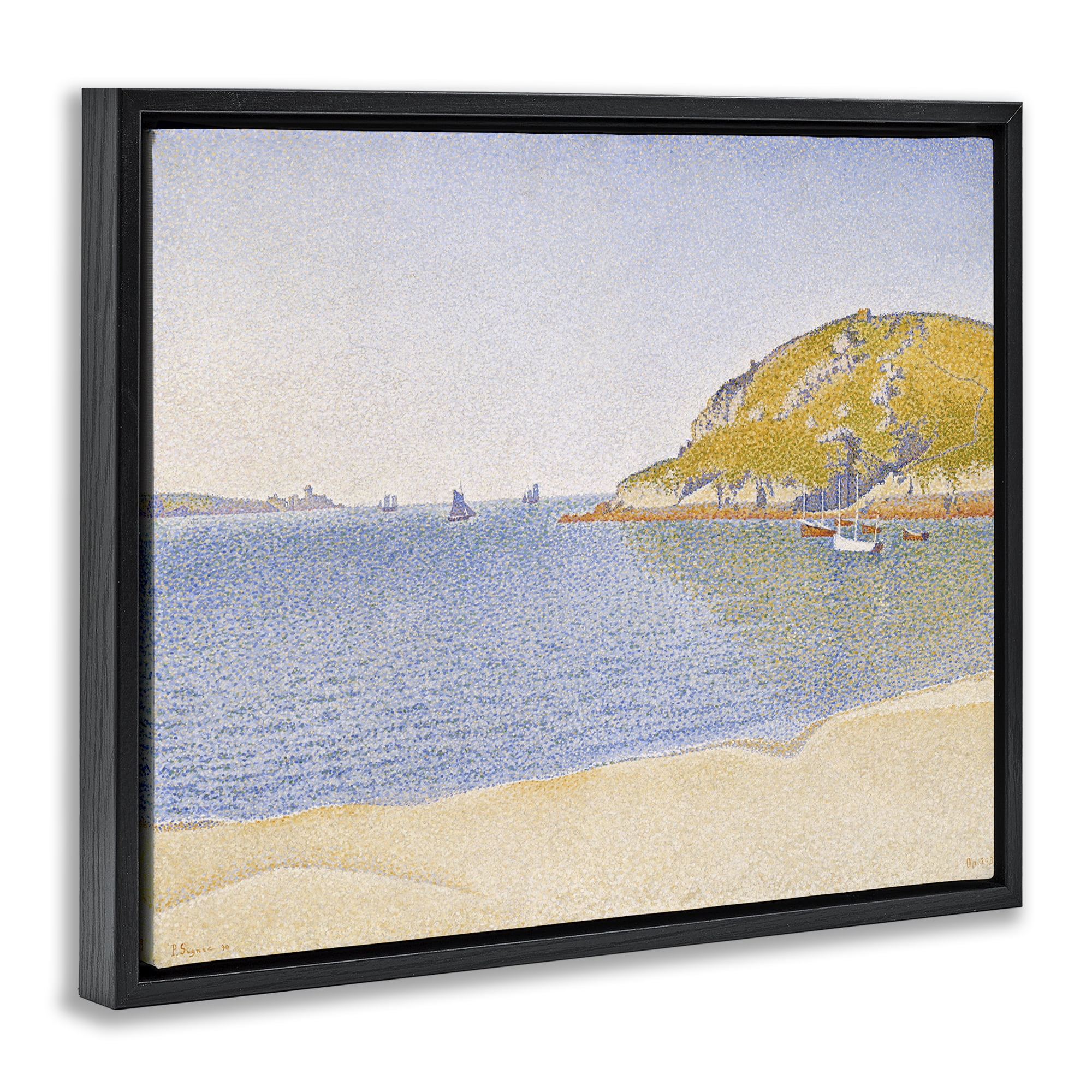 Stupell Industries Classical Signac Port Painting Landscape & Nature Painting Black Floater Framed Canvas Art Print Wall Art, 21 x 17