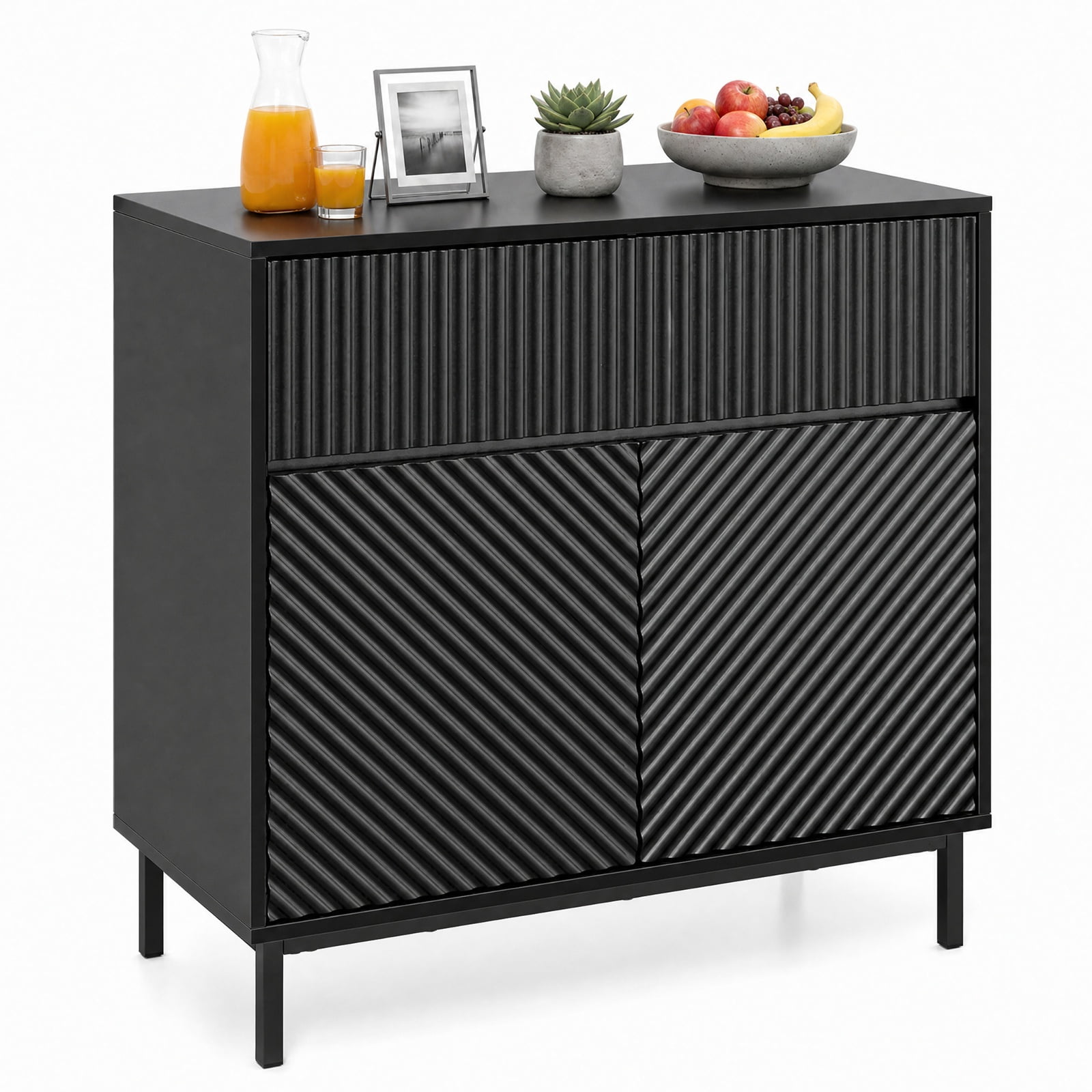 Furnibear 32" Wide Buffet Cabinet with 2 Doors and 1 Drawer for Kitchen for Kitchen Dining Living Room Buffet Storage Server, Black