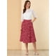 thumbnail image 3 of Falda midi de una línea con estampado floral para mujer Allegra K Faldas vintage de gasa de verano rojo M, 3 of 6