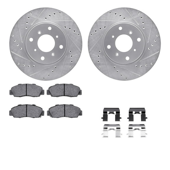 Dynamic Friction Company Front Brake Rotors-Drilled and Slotted-Silver with 5000 Advanced Brake Pads includes Hardware 7512-59025
