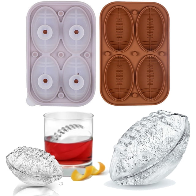 1PC Baby Popsicle Molds Silicone Ice Cube Moulds Set Sphere Giant Ice Maker With Lid Easy To Release Large Football/Basketball/Rugby Ice Cube Trays For Whiskey Cocktails Baby Food Brown