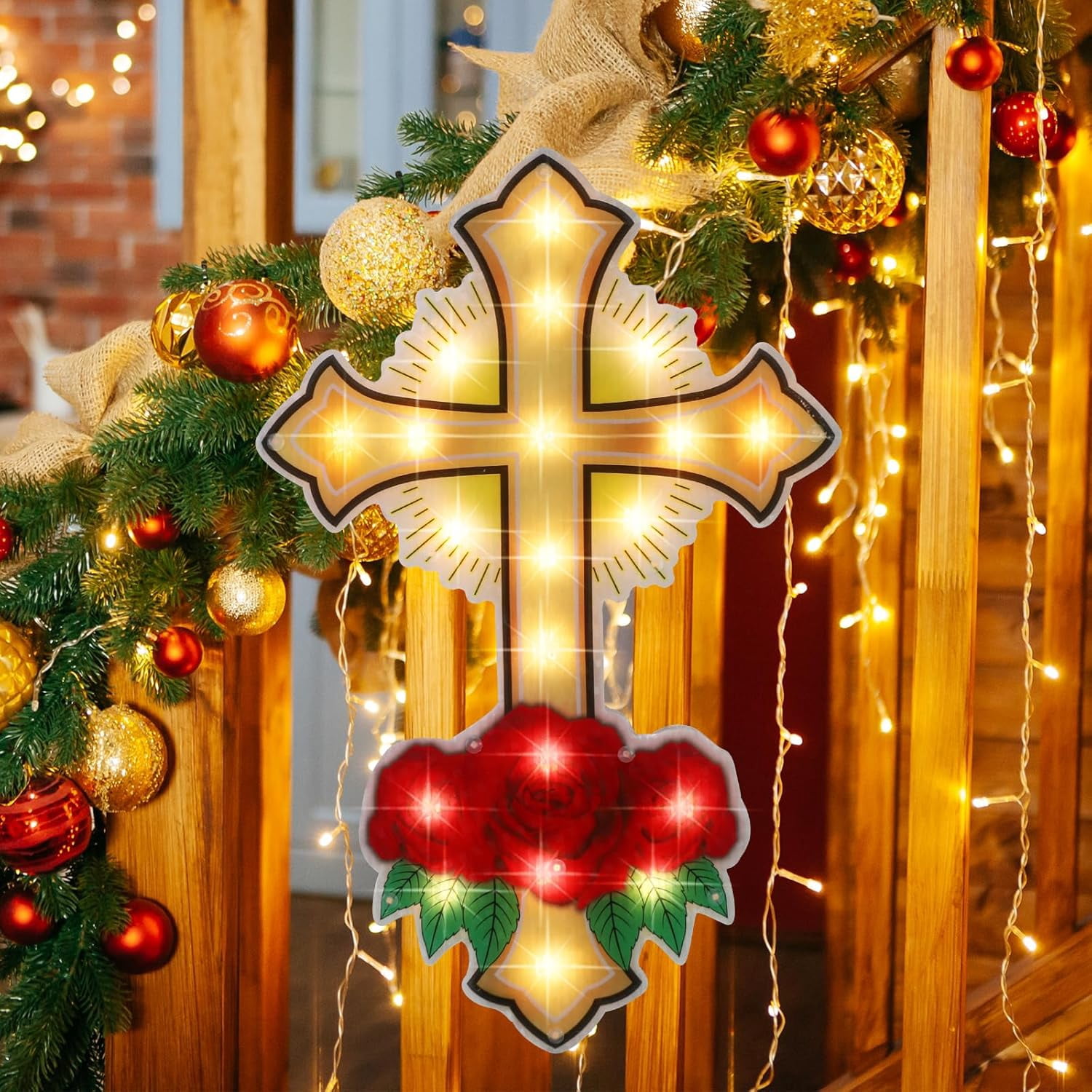 20L Cross Christmas Window Silhouette Lights Decorations for Christmas,Party,Home,Patio Lawn,Garden