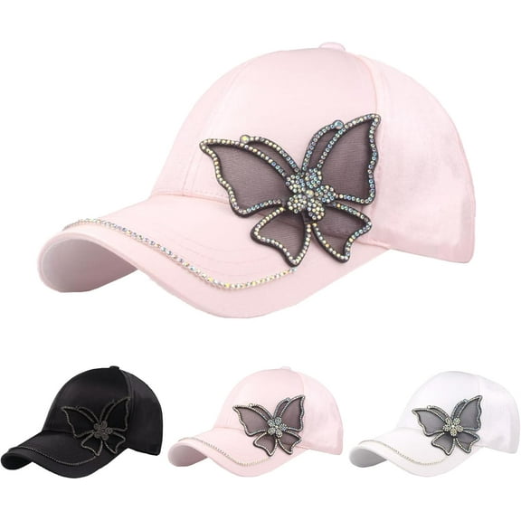 Women's Bling Rhinestone Butterfly Baseball Cap Adjustable Hip Hop Hat Outdoor Casual Trendy Sun hat