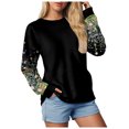 thumbnail image 5 of larppty Womens Fashion Floral Printed Crewneck Long Sleeve Casual Sweatshirt Pullover Tops (Black, S), 5 of 9