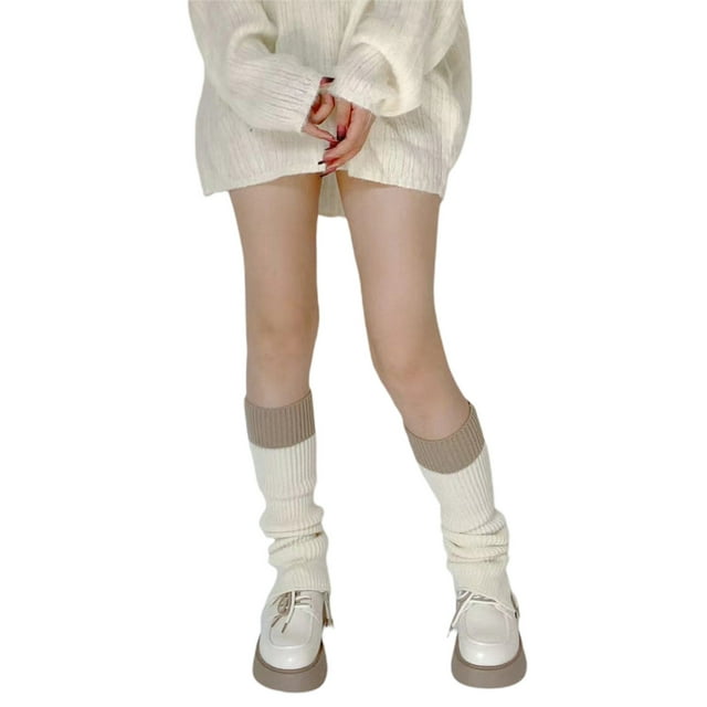 Kmbangi Women's Rib Knit Leg Warmers Cute Knee High Socks Boot Cuffs Two Tone Stockings with Button Decor