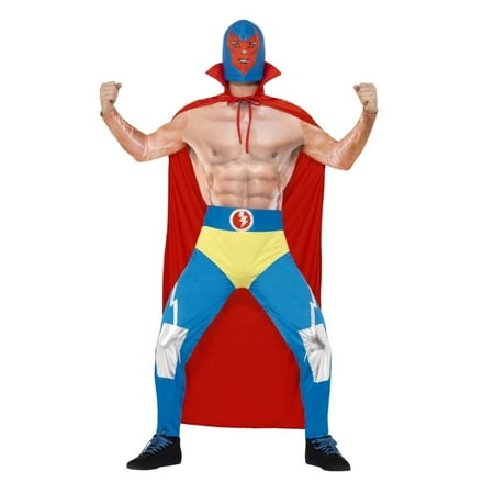 Red and Blue Mexican Wrestler Men Adult Halloween Costume - Large
